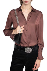 Thely Satin Shirt in Burgundy