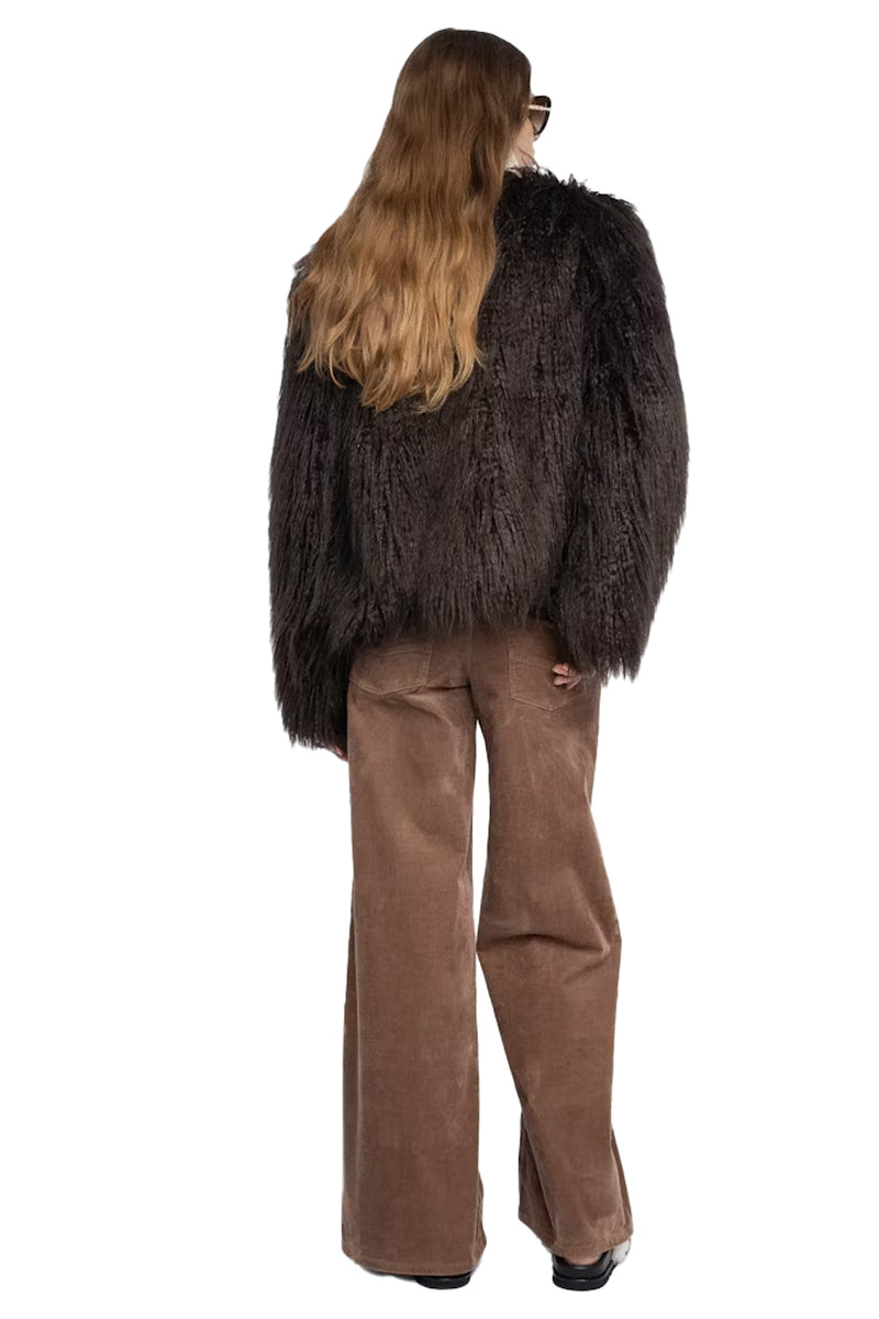 Freddie Faux Fur Coat in Dark Chocolate