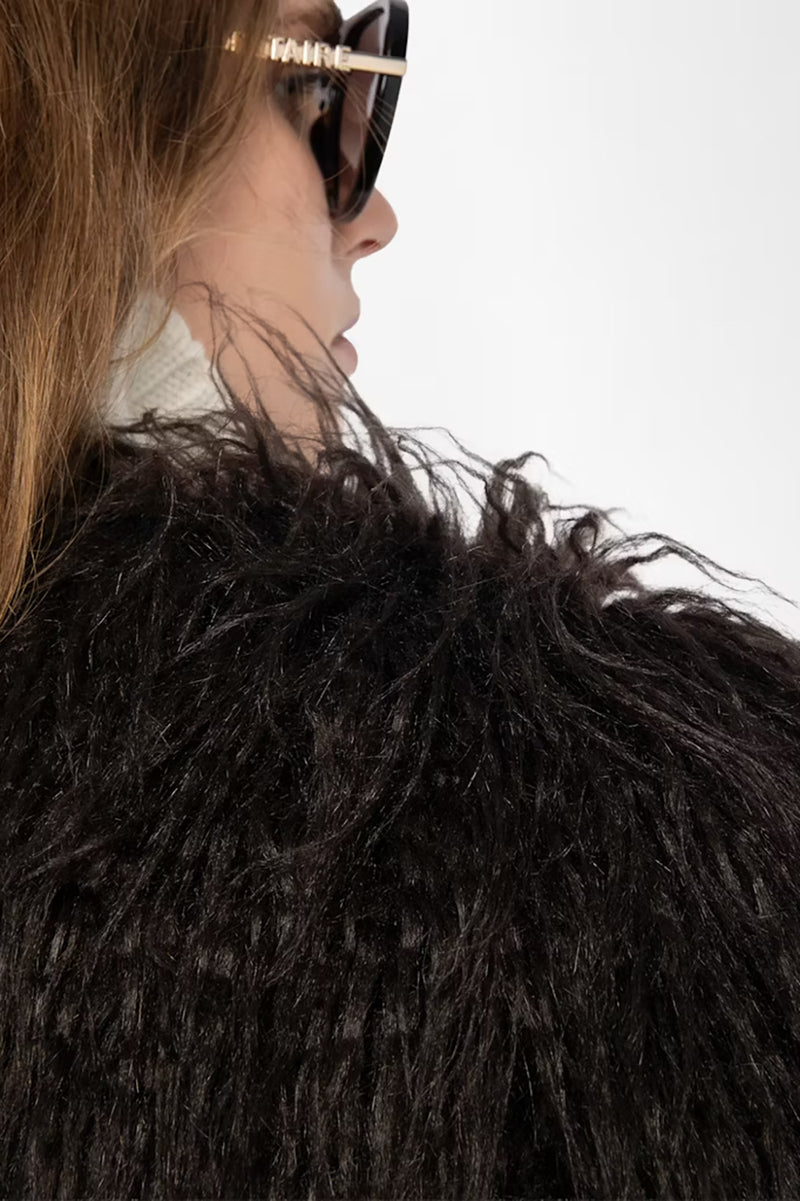 Freddie Faux Fur Coat in Dark Chocolate