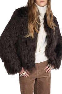 Freddie Faux Fur Coat in Dark Chocolate