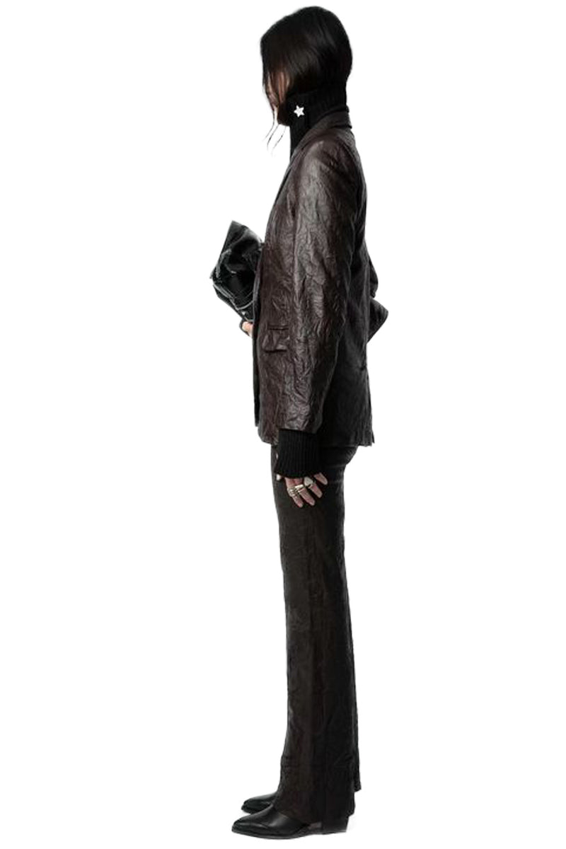 Valse Crinkled Leather Blazer in Land