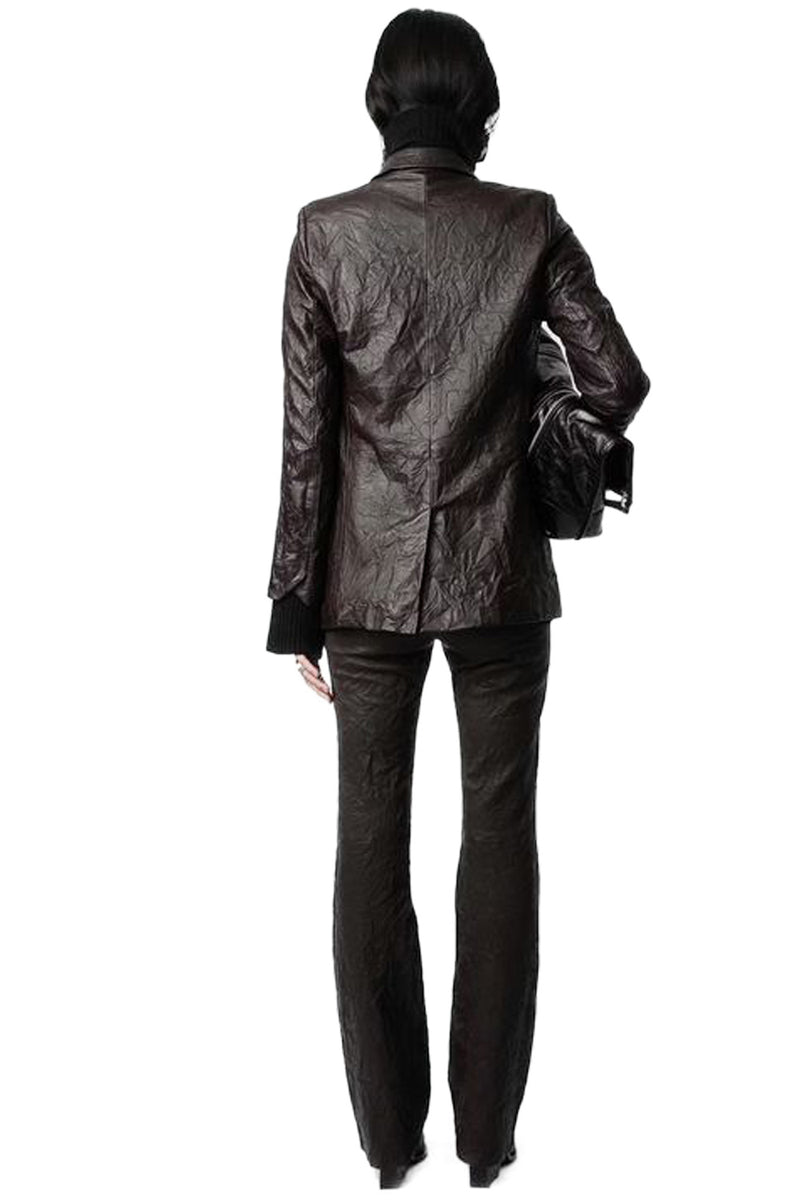 Valse Crinkled Leather Blazer in Land