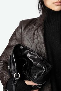 Valse Crinkled Leather Blazer in Land