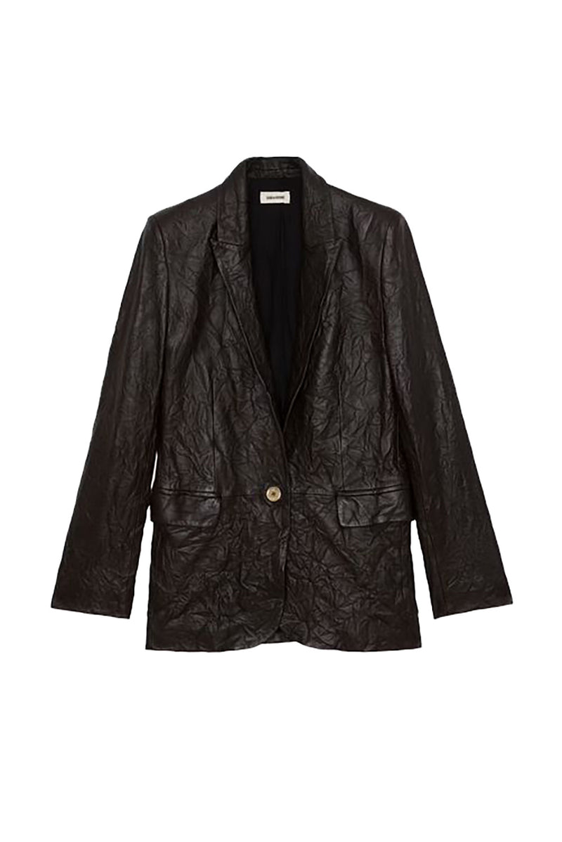 Valse Crinkled Leather Blazer in Land