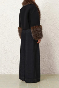 Valiant Faux Fur Collar Jacket in Brown