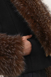 Valiant Faux Fur Collar Jacket in Brown