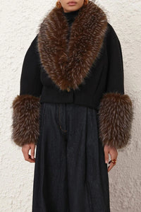 Valiant Faux Fur Collar Jacket in Brown
