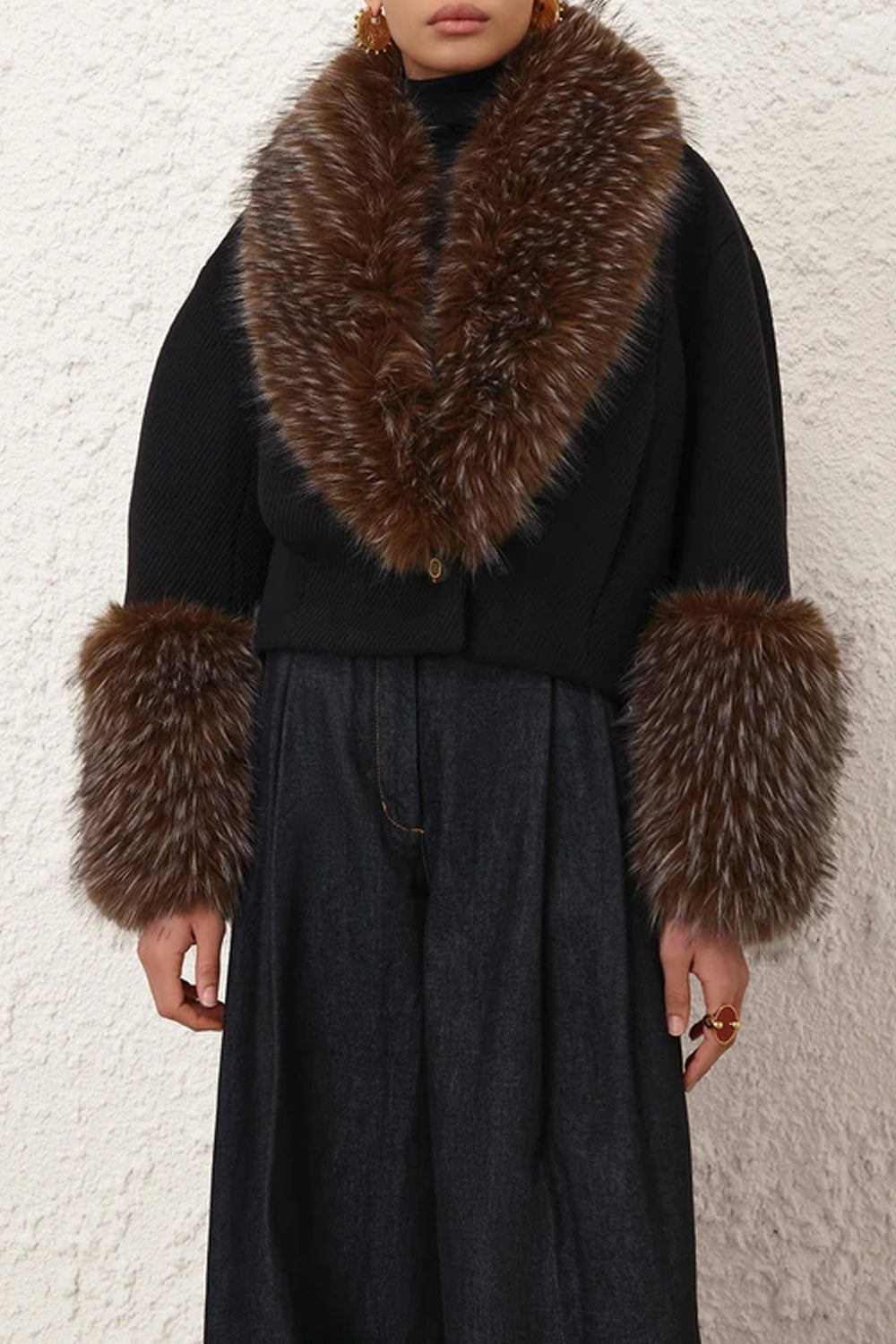 Valiant Faux Fur Collar Jacket in Brown
