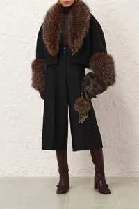 Valiant Faux Fur Collar Jacket in Brown