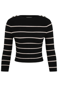 Crush Stripe Cropped Top in Black Cream