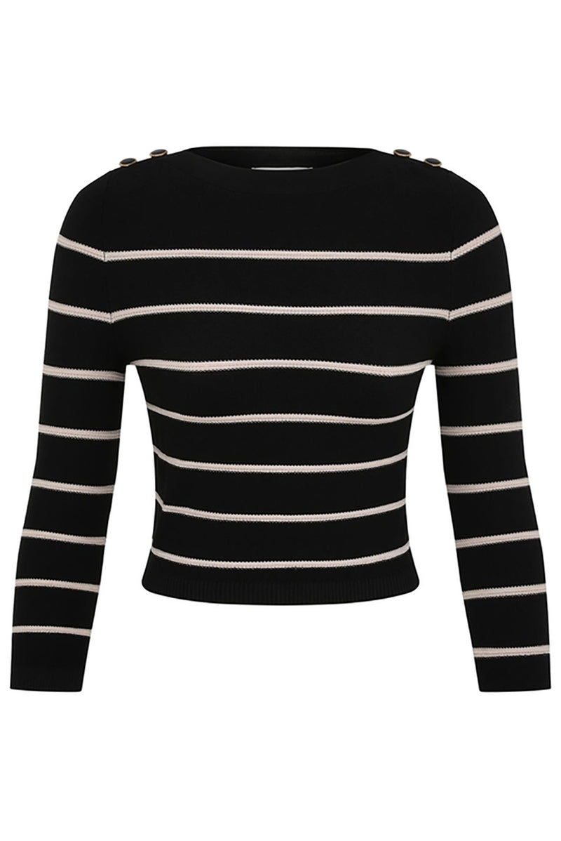 Crush Stripe Cropped Top in Black Cream