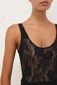 Lace Scoop Bodysuit in Black