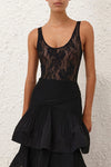 Lace Scoop Bodysuit in Black