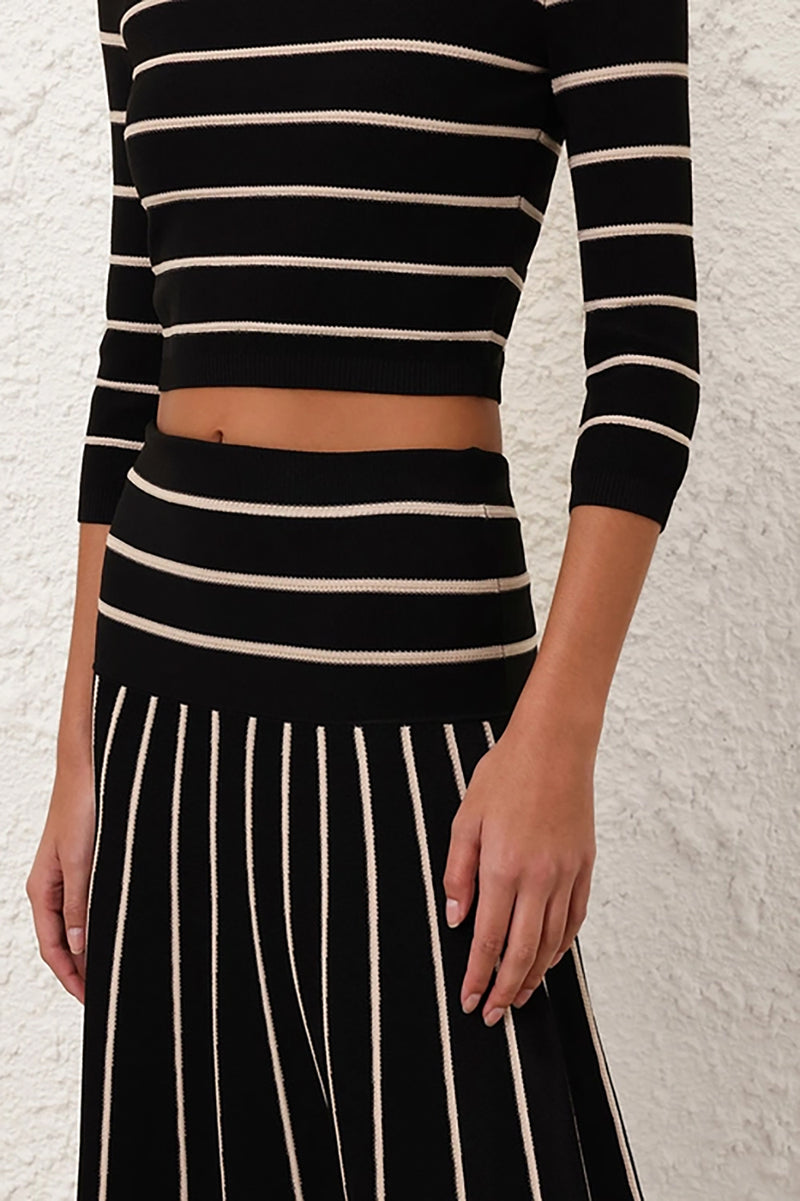 Crush Stripe Cropped Top in Black Cream