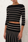 Crush Stripe Cropped Top in Black Cream