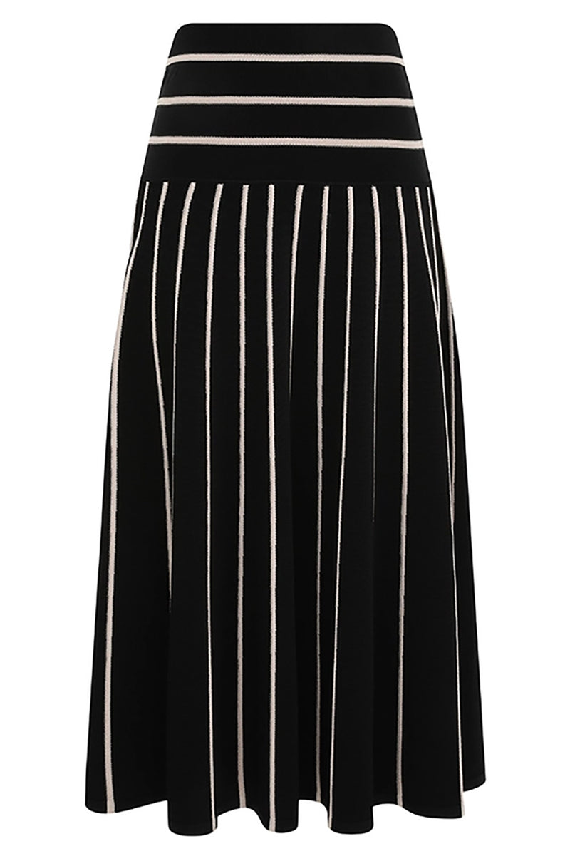 Crush Stripe Midi Skirt in Black Cream