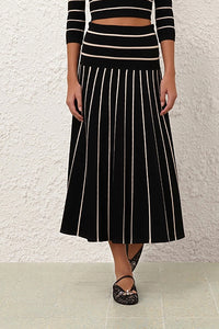 Crush Stripe Midi Skirt in Black Cream