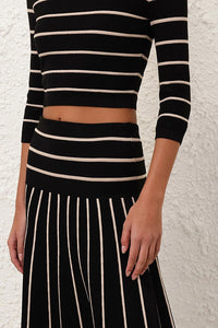 Crush Stripe Midi Skirt in Black Cream