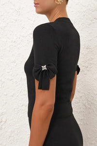 Crush Bow Embellished Top in Black