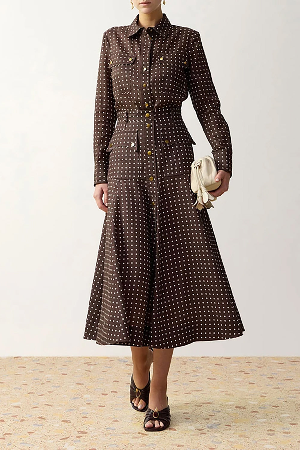 Cargo Midi Skirt in Chocolate Cream Dot