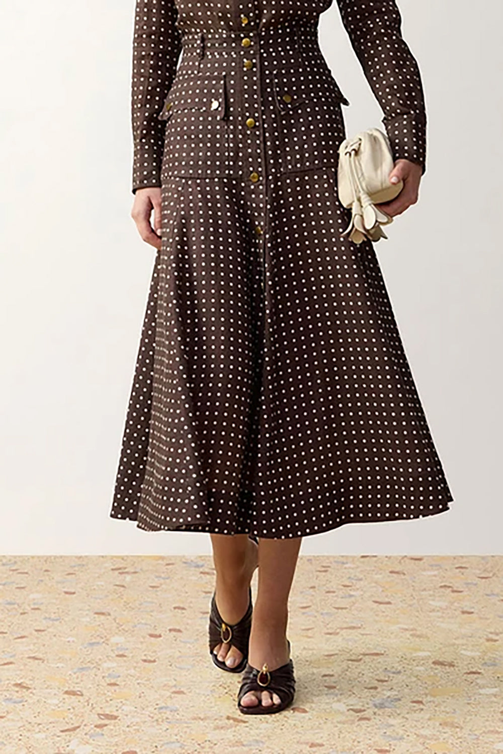 Cargo Midi Skirt in Chocolate Cream Dot