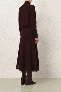Valiant Merino Lace Skirt in Mahogany