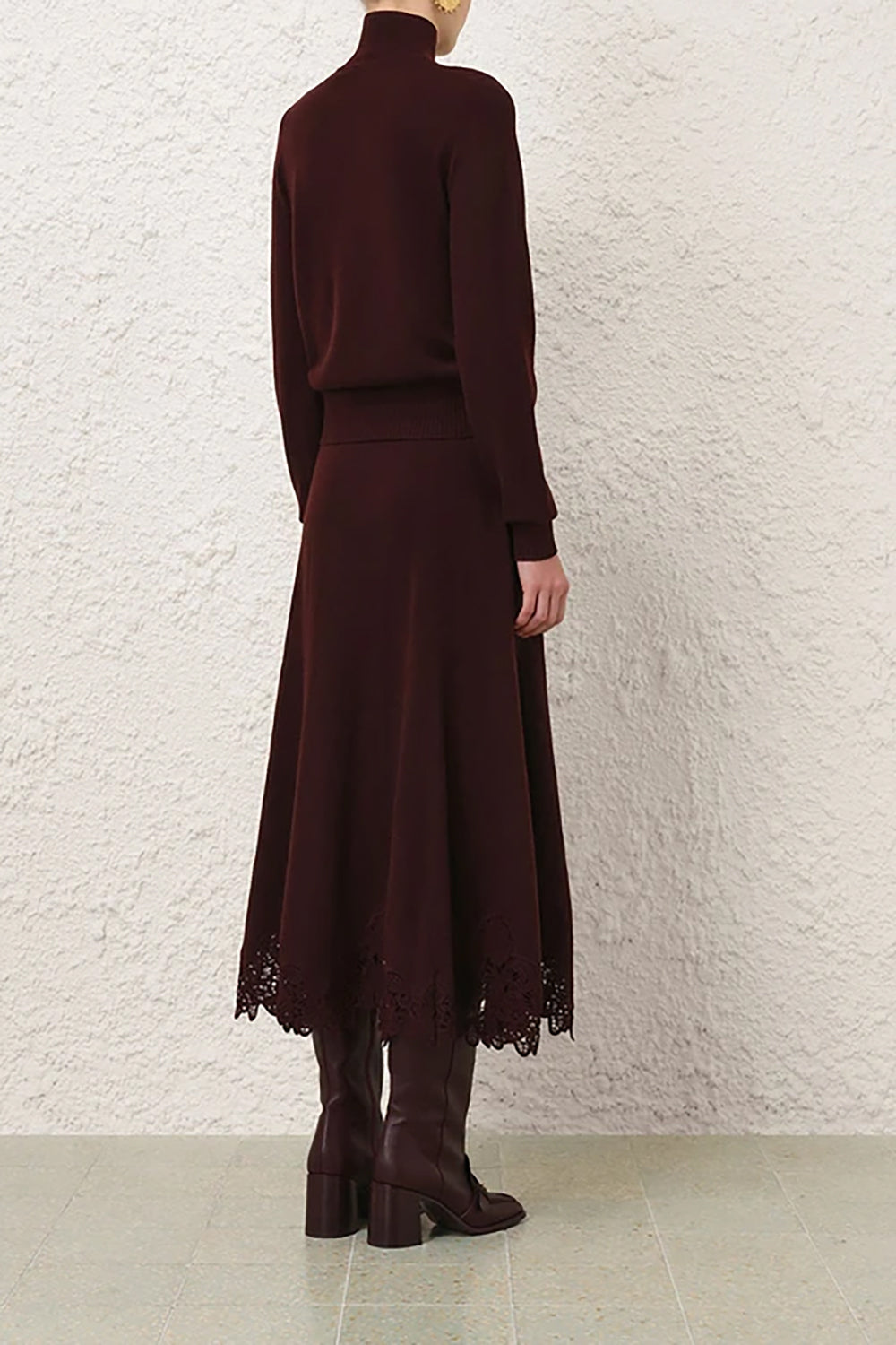 Valiant Merino Lace Skirt in Mahogany