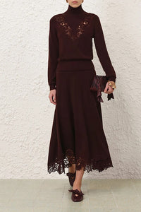 Valiant Merino Lace Turtleneck in Mahogany
