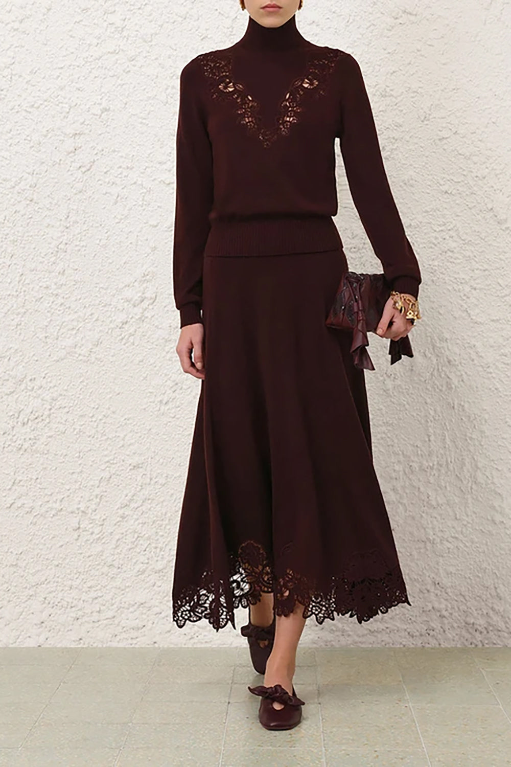 Valiant Merino Lace Turtleneck in Mahogany