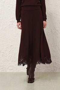 Valiant Merino Lace Skirt in Mahogany