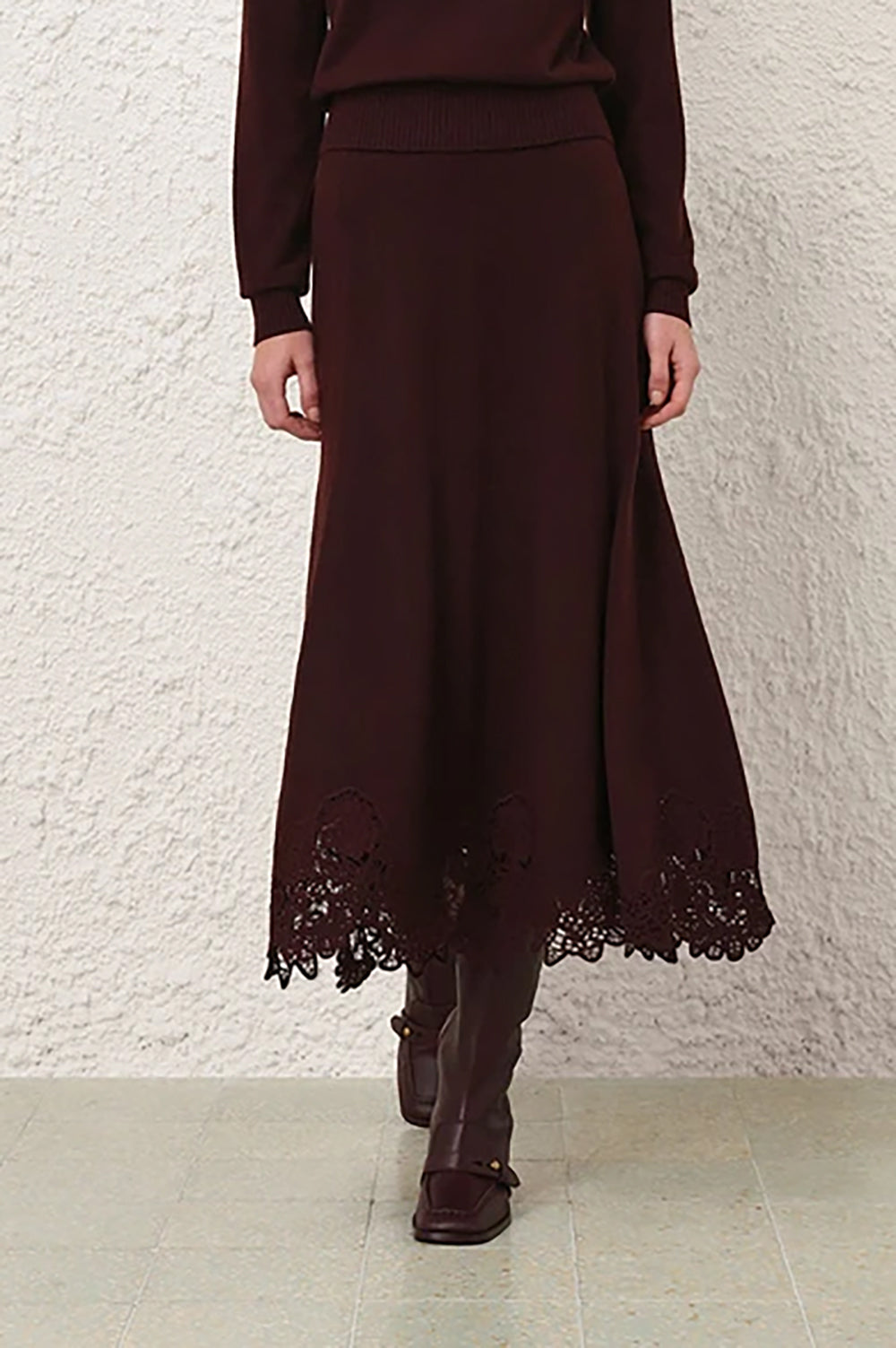 Valiant Merino Lace Skirt in Mahogany
