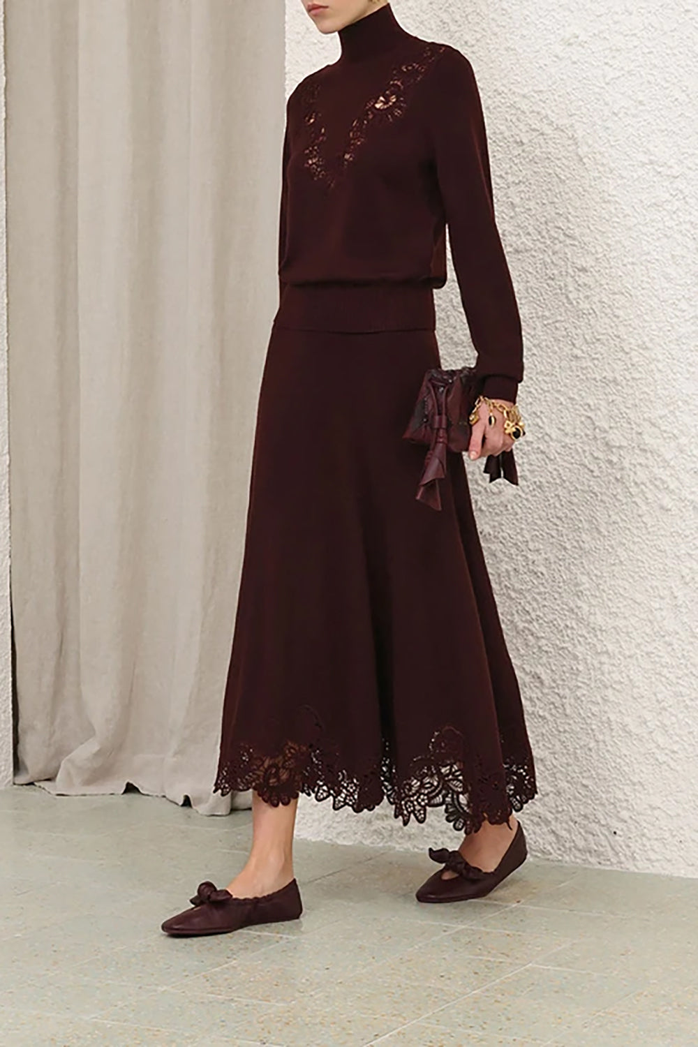 Valiant Merino Lace Skirt in Mahogany