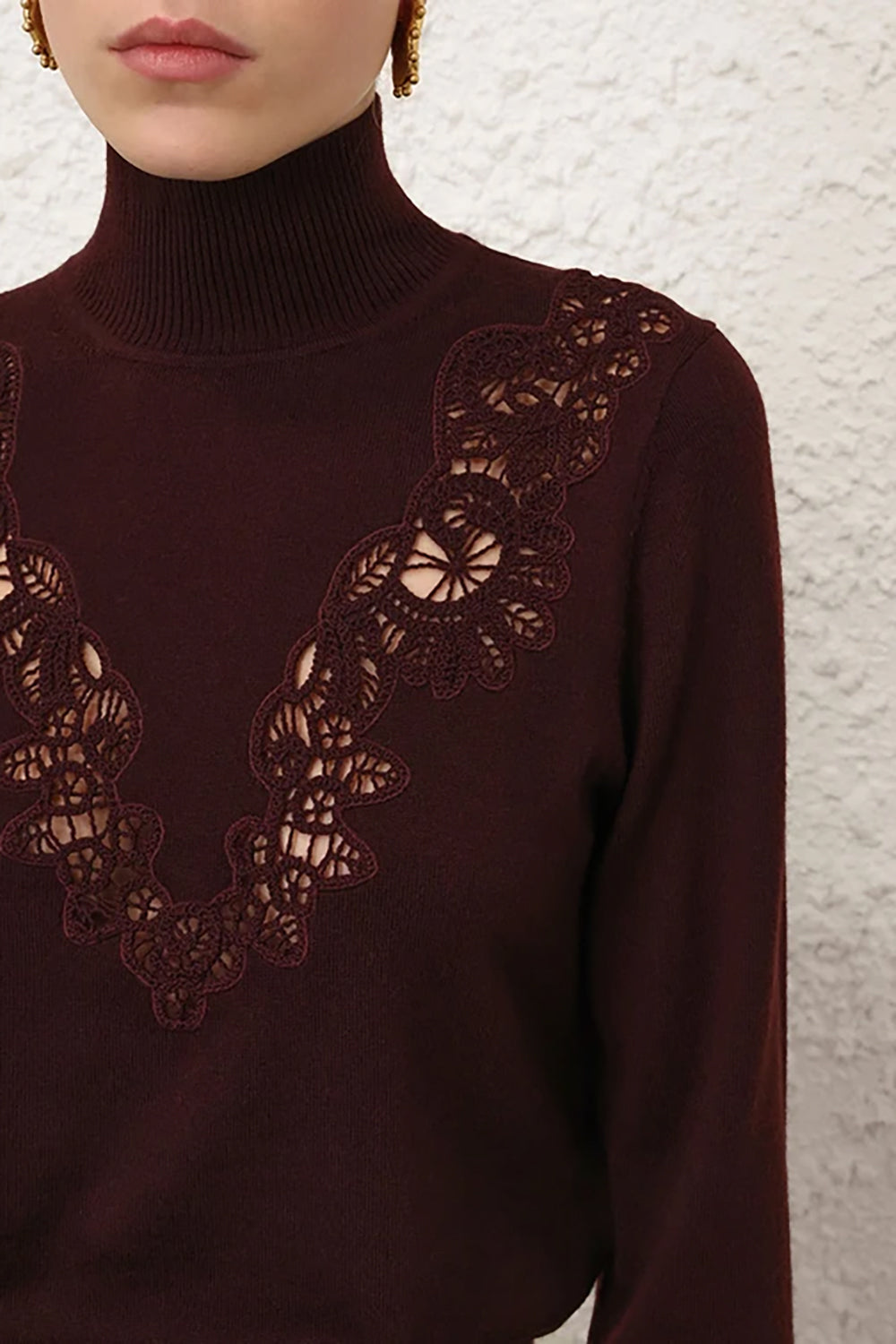 Valiant Merino Lace Turtleneck in Mahogany