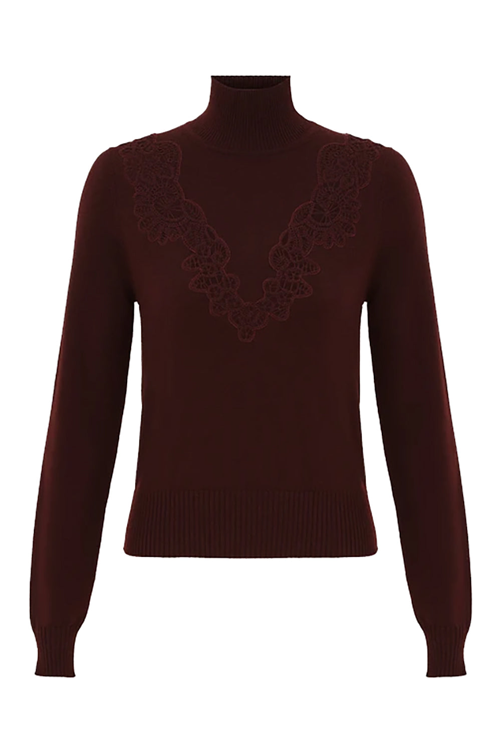 Valiant Merino Lace Turtleneck in Mahogany