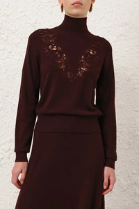 Valiant Merino Lace Turtleneck in Mahogany