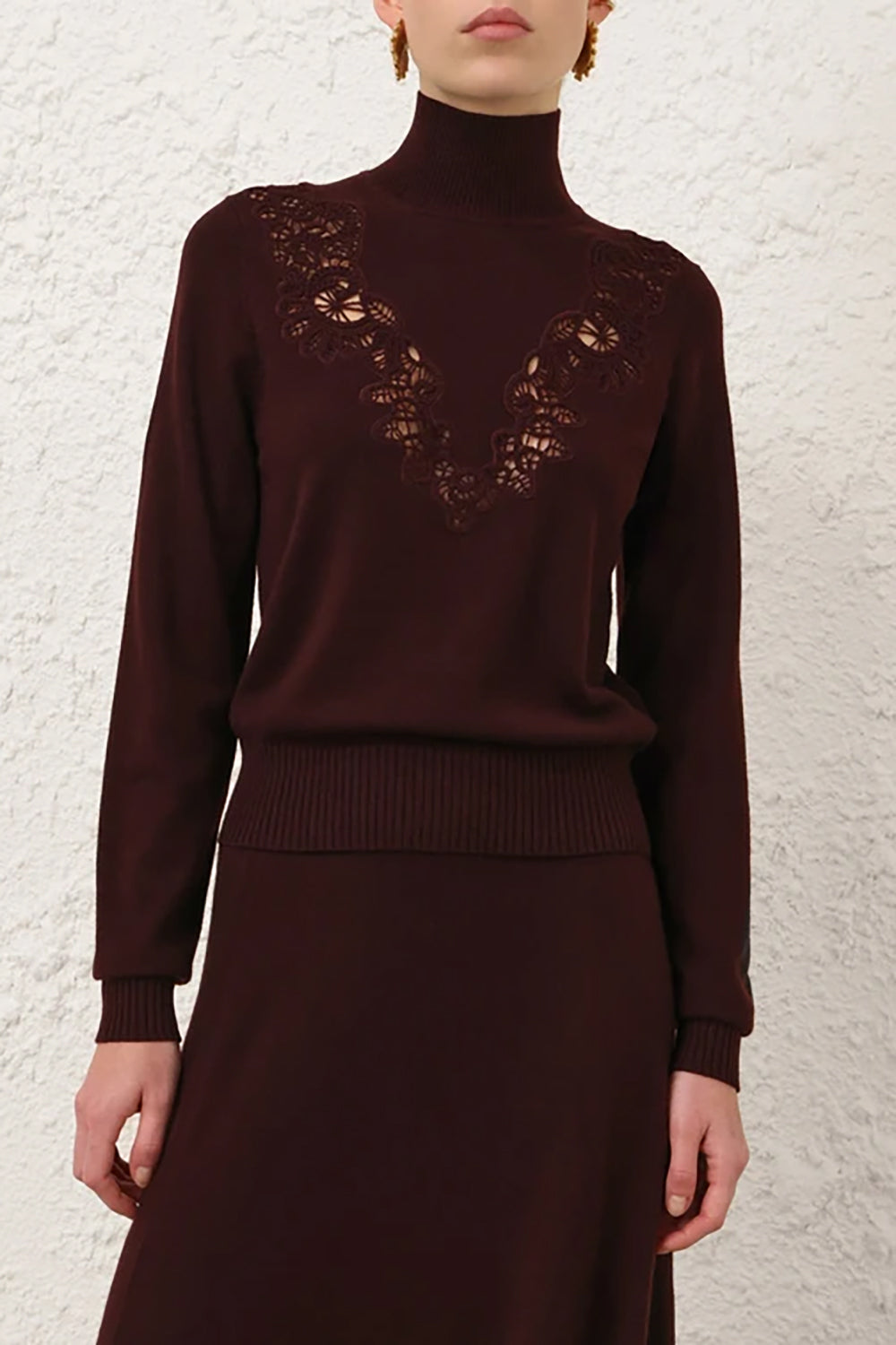 Valiant Merino Lace Turtleneck in Mahogany
