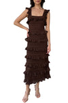 Hypnotic Lace Frill Midi Dress in Metallic Chocolate