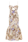 Coco Tie Front Midi Dress in Cream Multi Floral