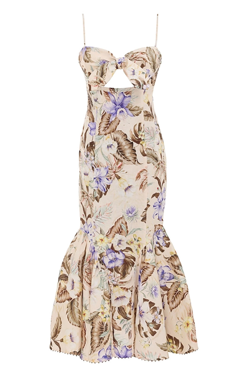 Coco Tie Front Midi Dress in Cream Multi Floral