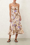 Coco Tie Front Midi Dress in Cream Multi Floral