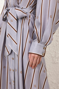 Emblem Tuck Midi Dress in Blue Emblem