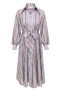 Emblem Tuck Midi Dress in Blue Emblem