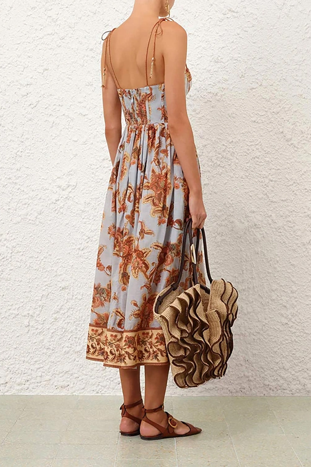 Aster Corset Midi Dress in Blue Jacobean