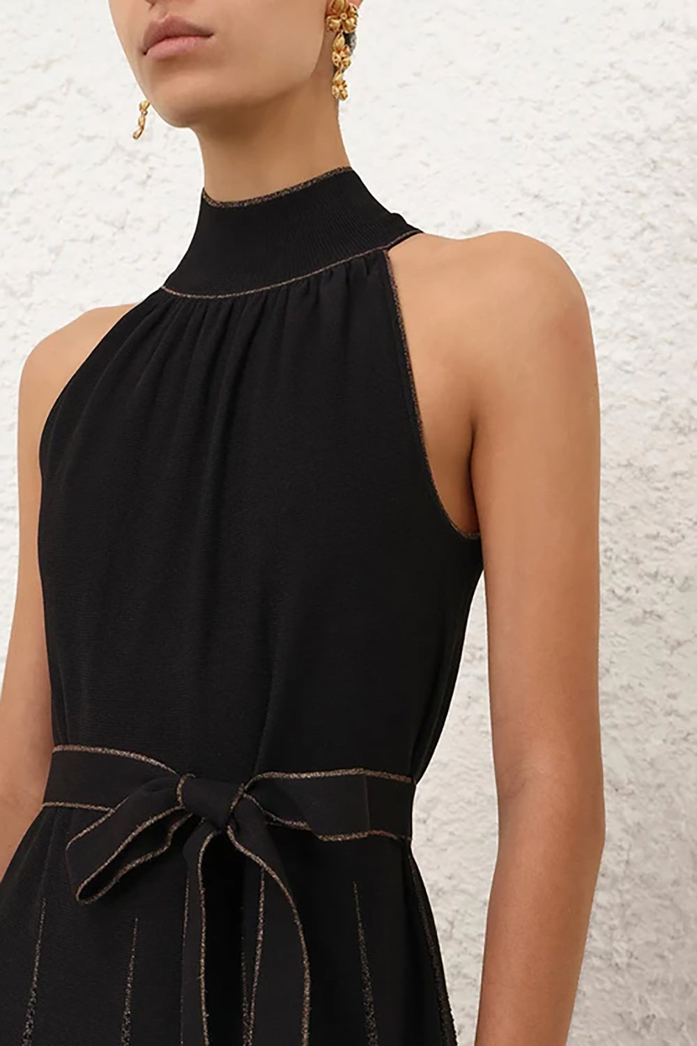 Valiant Metallic Halter Dress in Black/Gold