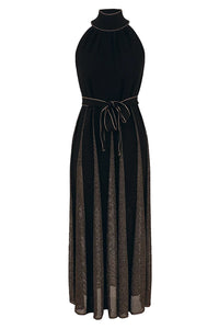 Valiant Metallic Halter Dress in Black/Gold