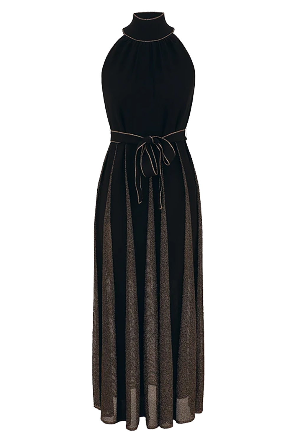 Valiant Metallic Halter Dress in Black/Gold