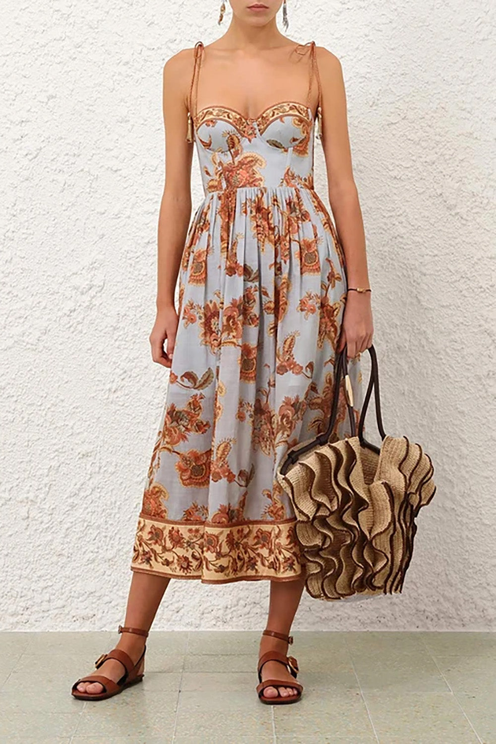 Aster Corset Midi Dress in Blue Jacobean