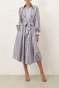 Emblem Tuck Midi Dress in Blue Emblem