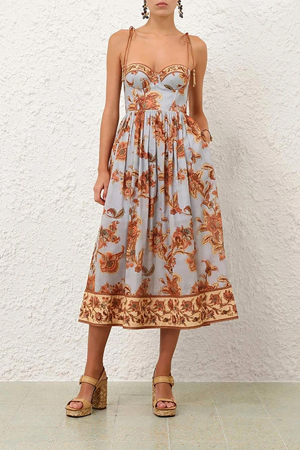 Aster Corset Midi Dress in Blue Jacobean