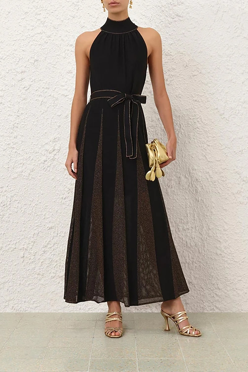 Valiant Metallic Halter Dress in Black/Gold – Krista K Boutique